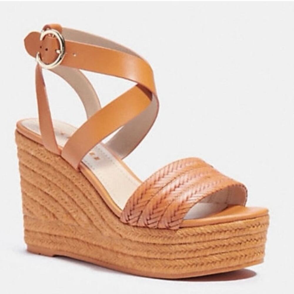 Authentic Coach Isabela Leather Wedge Sandals Women’s Size 5 Burnt Orange Boho
